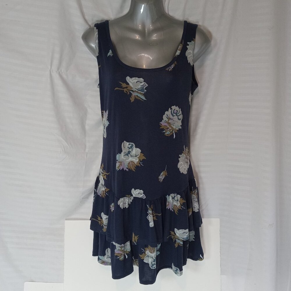 Lola's Room Jersey Knit Dress Size Large Navy Blue Floral Rose Y2K Boho